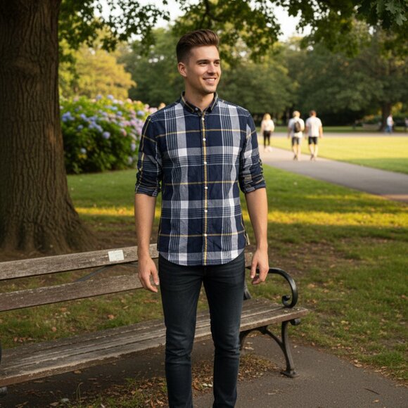 H&M Crew Plaid Long Sleeve Button Down Shirt Size L - Picture 7 of 7